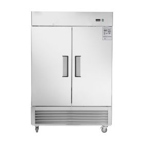 54"W Commercial Refrigerator 2 Section 2 Solid Door Stainless Steel Reach-in Refrigerator 42.2 Cu.ft. Upright Fan Cooling Refrigerator for Restau