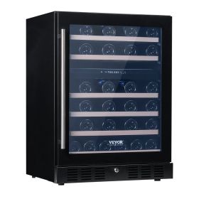 VEVOR Wine Cooler, 46 Bottles Under Counter Built-in or Freestanding Wine Refrigerator, Dual Zone Beverage Cooler with Blue LED Light, Single Doo