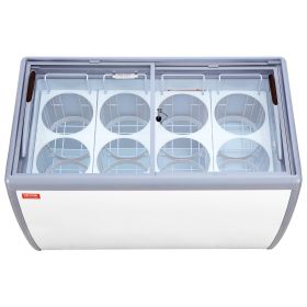 VEVOR Commercial Ice Cream Display Case, 13.1 Cu.ft Chest Freezer, Mobile Glass Top Deep Freezer, Restaurant Gelato Dipping Cabinet with 8 Large