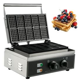 VEVOR Commercial Rectangle Waffle Maker 10pcs Nonstick Electric Waffle Maker Machine Stainless Steel 110V Temperature and Time Control Heart Waff