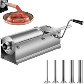 VEVOR Horizontal Sausage Stuffer 5L/11Lbs Manual Sausage Maker With 5 Filling Nozzles Sausage Stuffing Machine For Home & Commercial Use Stainles