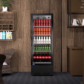 Commercial Display Refrigerator, Upright Swing Glass Door Merchandiser Fridge with LED Lightning, Reach-in Beverage Cooler for Shop Restaurant