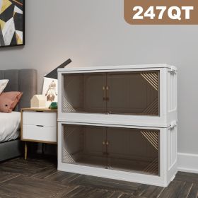 247QT 2-Pack 31.5'' Wide Transparent Plastic Storage Cabinets for Closet Organizers and Storage, Folding Storage Box