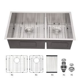 Lordear 33/28 Inch Undermount Sink Double Bowl 16 Gauge Stainless Steel Low Divide Kitchen Sink (size: 28-6/4)