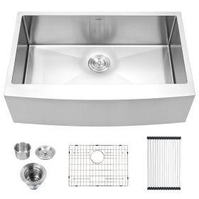 Lordear Farmhouse Sink Apron Front 16 Gauge Stainless Steel Single Bowl Farm Kitchen Sink (size: 30*21*10)